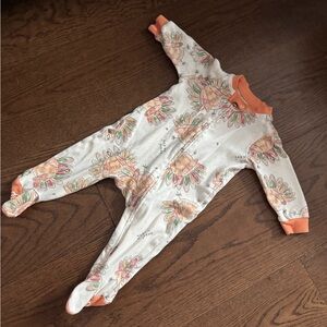 Burt's Bees Baby Cream Floral Turkey Footed One-Piece with Orange Trim
